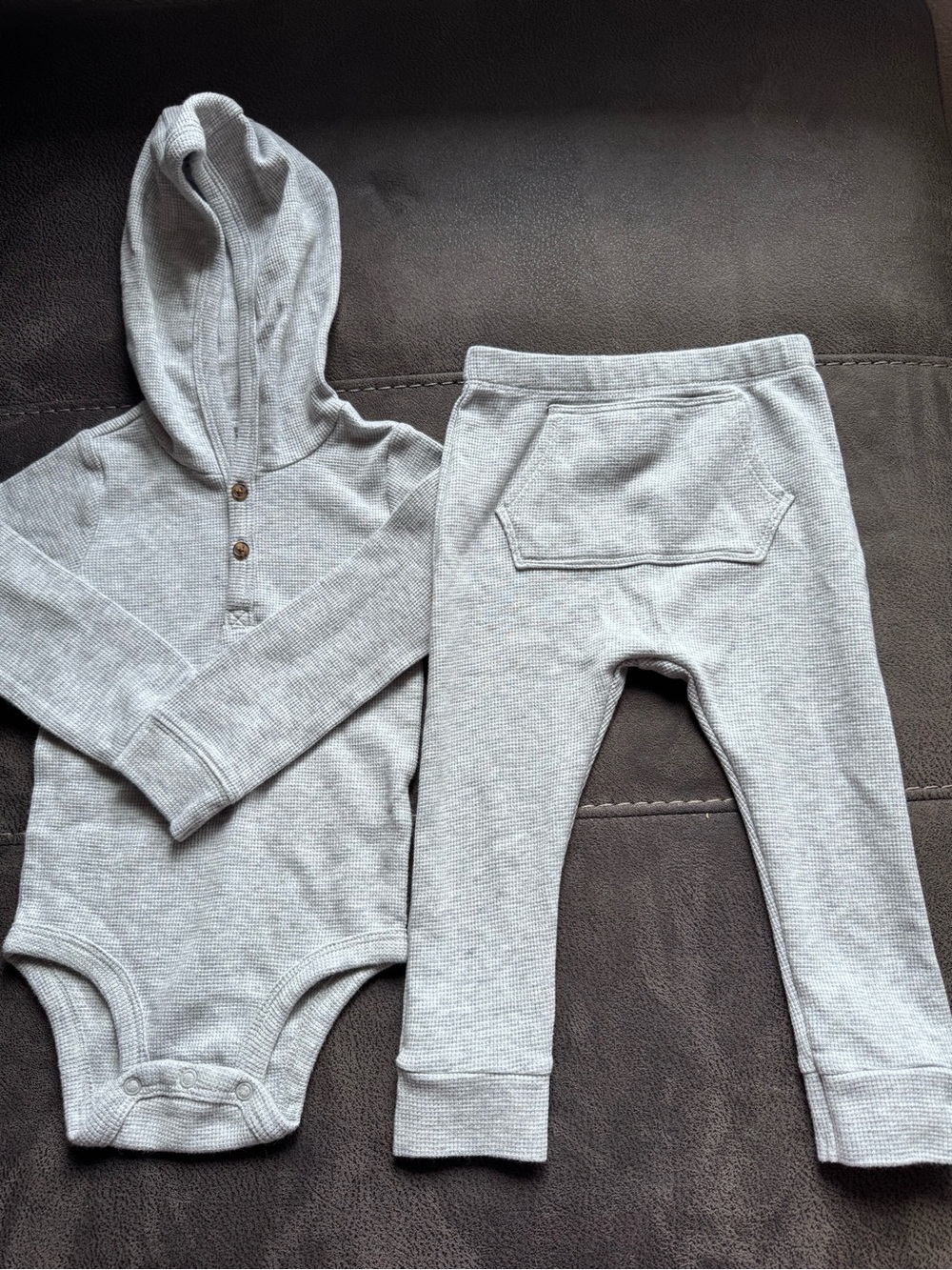 Carter's Light Gray Hooded Thermal Bodysuit & Jogger Pants Set